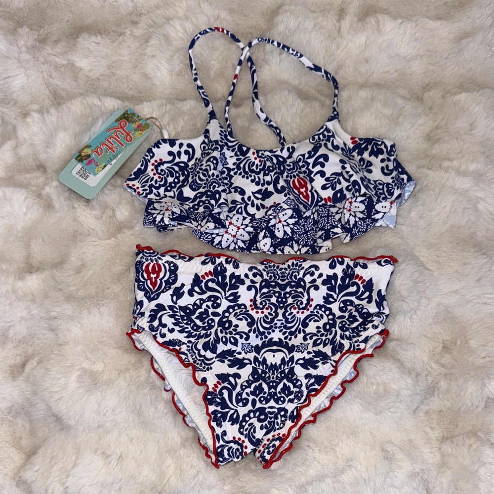 Blue and White Kids Swim Bikini